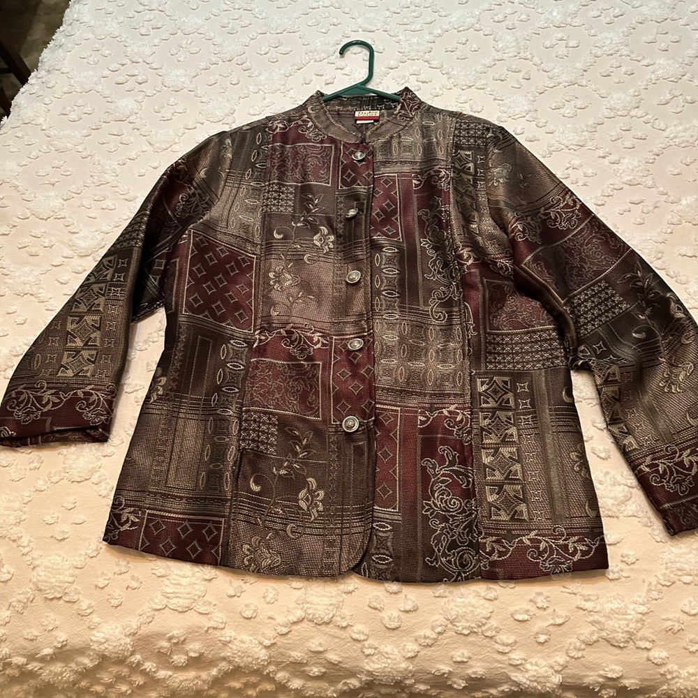 Tudor Court Women's Burgundy and Brown Patterned Blazer.